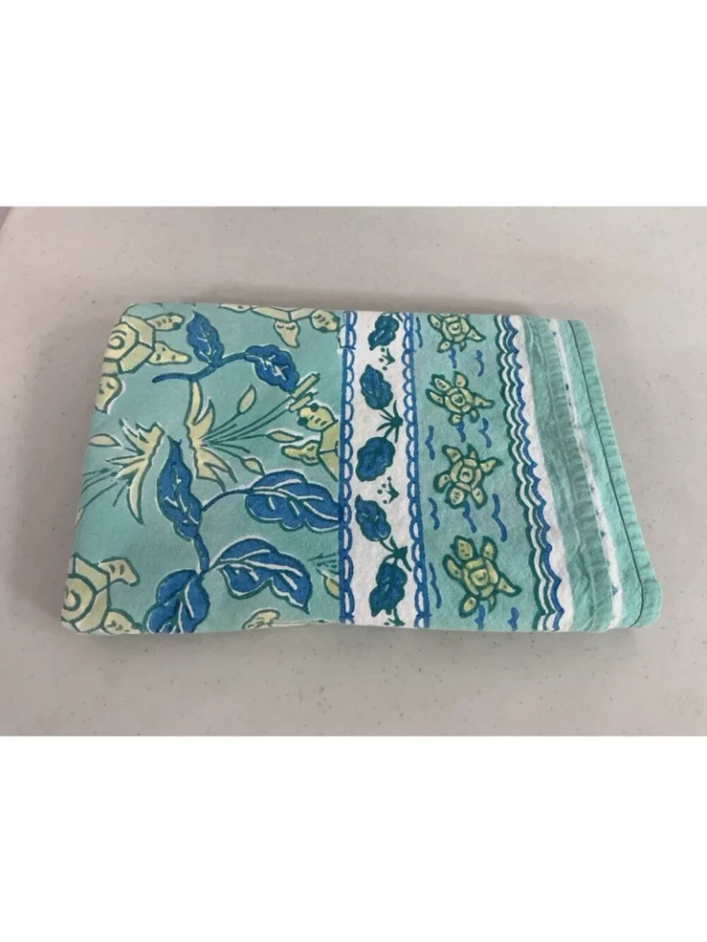 Turtle Print Blue Tablecloth By Pomegranate Inc 100% Cotton Square 55 Inches